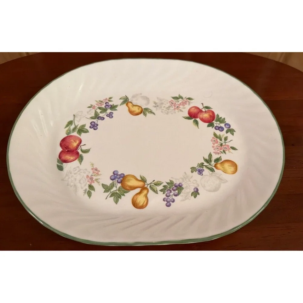 Vintage Corelle by Corning CHUTNEY Swirl Fruit & Flower Oval Serving Platter 12